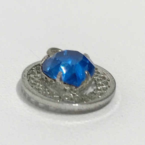 Artisan Signed R Sterling Silver Filigree Dainty Heart Paste Rhinestone Pendant - Picture 8 of 14